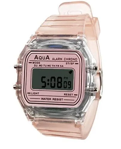 Relógio Feminino Aqua AQ-81 Rosa Transparente