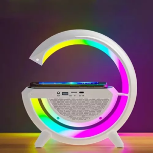 Luminária G RGB Colorida com Relógio Caixa de Som Bluetooth e Carregamento por Indução LCS