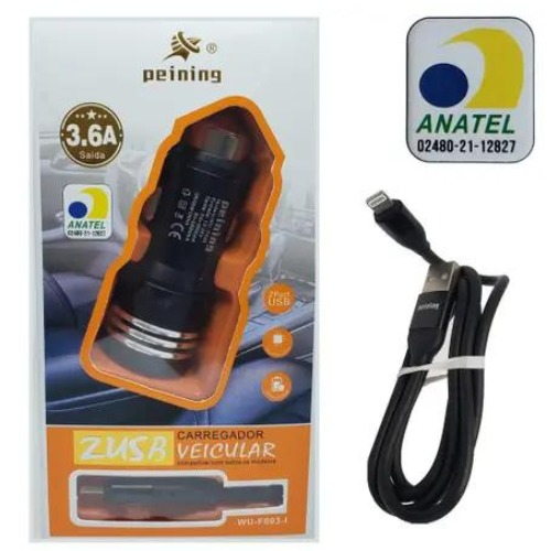 Carregador Veicular Peining 3.6A-2 Entradas USB Tipo iOS (iPhone)