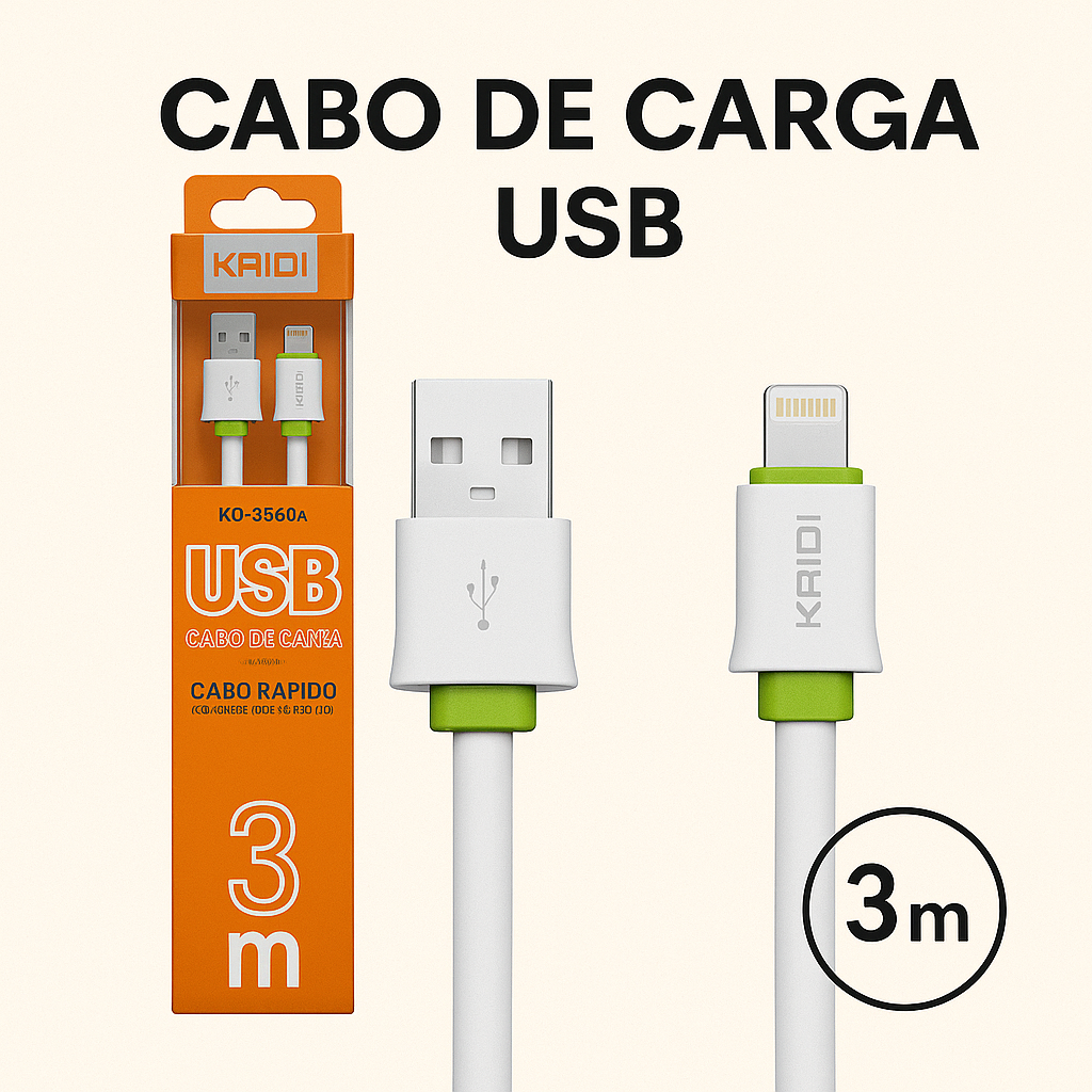 Cabo de Carregamento Rápido 3M USB para Lightning KAIDI H1372