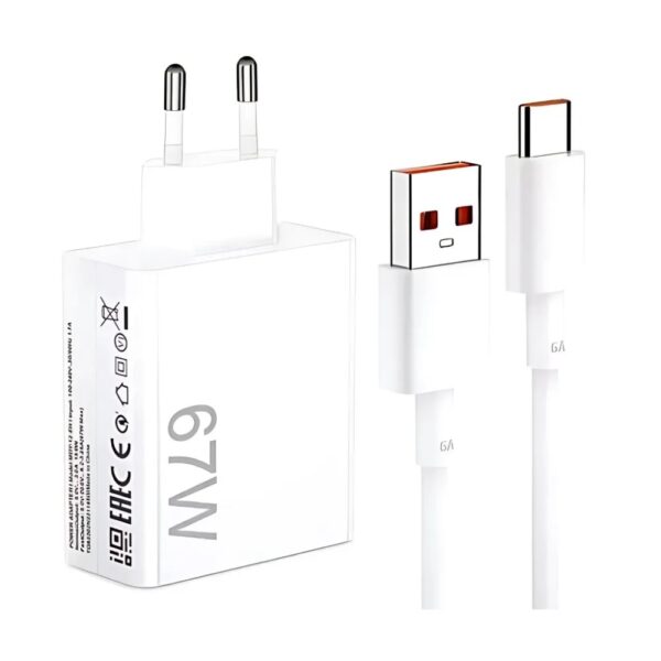 Carregador Turbo 67W para Xiaomi Redmi Note 12 Pro e Poco X5 Pro - Branco