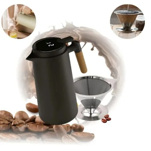 Garrafa Térmica 1L com Termômetro LED + Coador de Café Inox 102