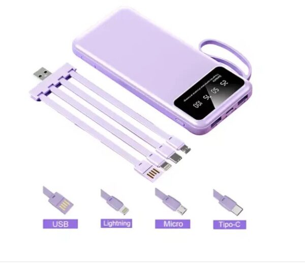 Power Bank 10000mAh Alta Velocidade com Suporte e Cabo 4 em 1 - Image 7