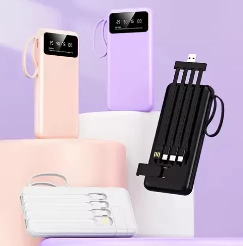 Power Bank 10000mAh Alta Velocidade com Suporte e Cabo 4 em 1
