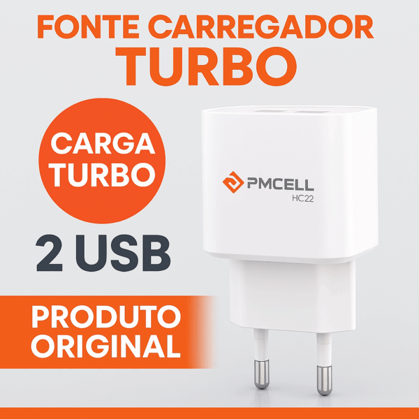 Fonte Carregador Rápido 2x USB 2.4A Pmcell Power798 HC22 Turbo – Original