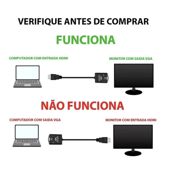 Cabo Adaptador Conversor HD MI Para Vga Com Saída P2 De Áudio - Image 5