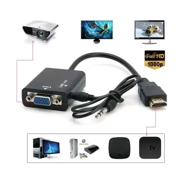 Cabo Adaptador Conversor HD MI Para Vga Com Saída P2 De Áudio - Image 4