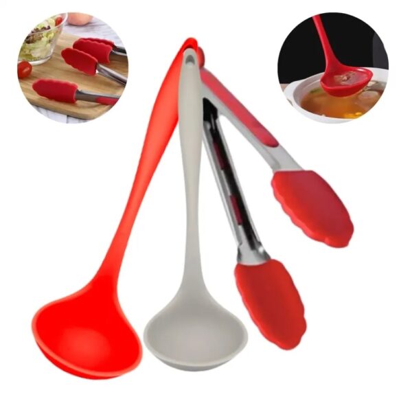 Kit 2 Conchas de Silicone 31cm + Pinça Pegador 30cm Inox Multiuso