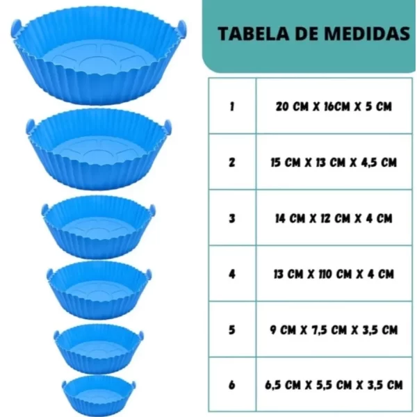 Kit 6 Formas de Silicone para Airfryer - Tamanhos Variados, Antiaderente, Lavável - Image 4