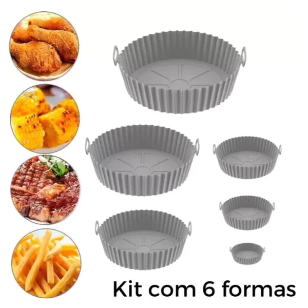 Kit 6 Formas de Silicone para Airfryer - Tamanhos Variados, Antiaderente, Lavável - Image 2