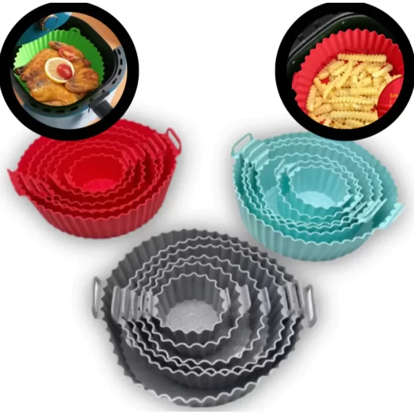 Kit 6 Formas de Silicone para Airfryer - Tamanhos Variados, Antiaderente, Lavável