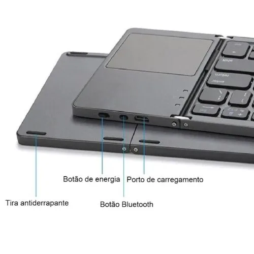 Mini Teclado Touch Dobrável Bluetooth para Celular e Tablet - Cinza Chumbo