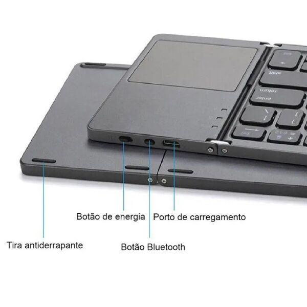 Mini Teclado Touch Dobrável Bluetooth para Celular e Tablet - Cinza Chumbo - Image 2
