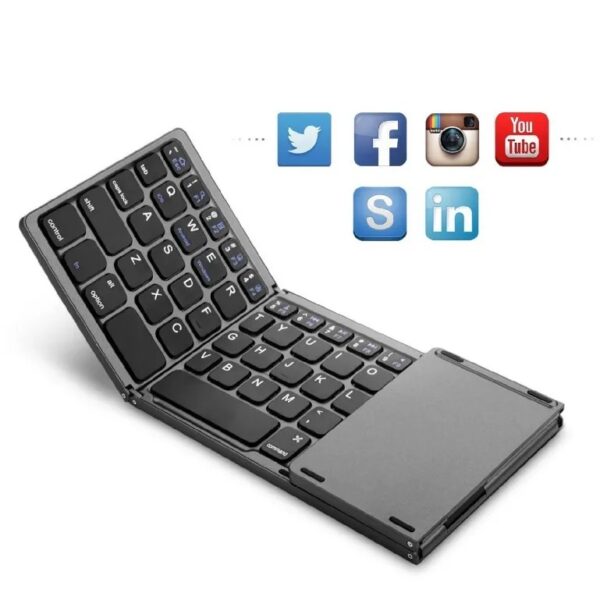 Mini Teclado Touch Dobrável Bluetooth para Celular e Tablet - Cinza Chumbo