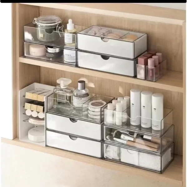 Porta-Joias Organizador de Acrílico com 3 Gavetas e Divisórias - Bege - Image 3