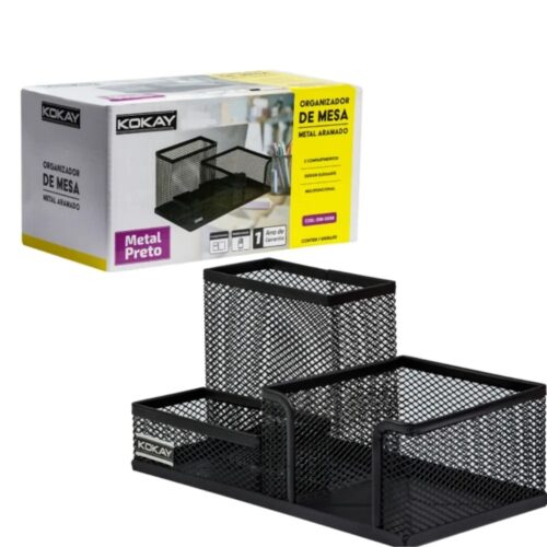 Organizador De Mesa Metal Aramado Porta Papel Canetas Clips