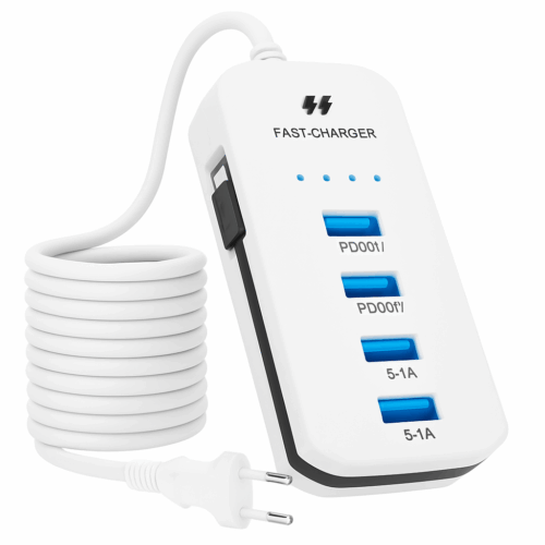 Extensão Carregador Turbo 66W com 4 Portas (2 USB-A e 2 USB-C)