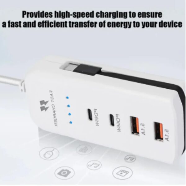 Extensão Carregador Turbo 66W com 4 Portas (2 USB-A e 2 USB-C) - Imagem 6