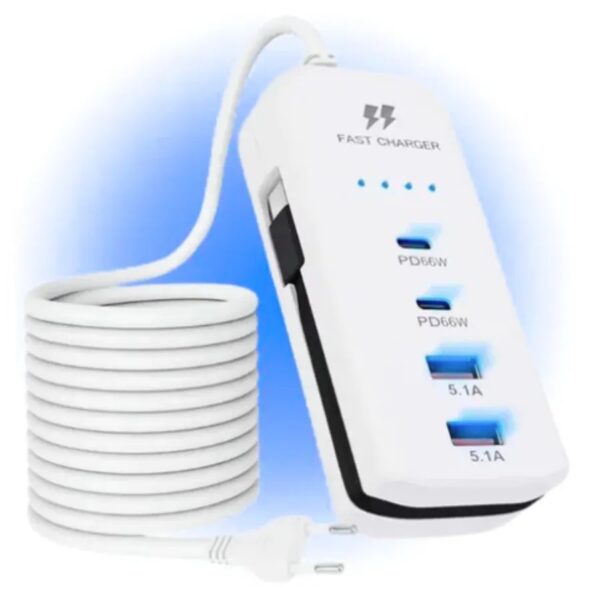 Extensão Carregador Turbo 66W com 4 Portas (2 USB-A e 2 USB-C) - Imagem 2